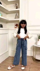 celana kulot jeans cargo anak perempuan