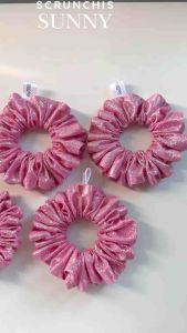 ยางรัดผม sunny scrunchies collection pink glitter ผ้ากลิตเตอร์ วิ้งๆสะท้อนแสง ไม่กินผม