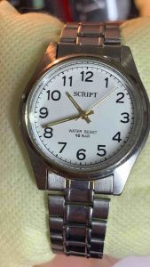 Đồng hồ nam SCRIPT JAXIS QUARTZ size 37mm mặt trắng cọc số học trò đáy xoáy chống nước 10BAR pin 4 năm dây thép không gỉ khóa thông minh