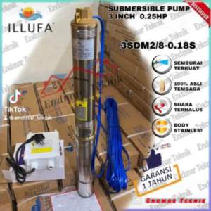 ILLUFA Submersible Pump 3 inch 1/4PK 0.25HP 180 watt Kabel ±30 Meter Sudah Tersambung dari pabrik langsung Pompa Celup Satelit