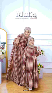 MUTIA DRES SYARI COUPLE & KIDS JUMBO - GAMIS KEKINIAN DRES KATUN MOTIF KOTAK KOTAK BY ANNAIRA.ID