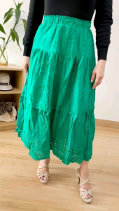 ●ECLAIRE● 003 Rok Skirt Midi Embroidered Bordir Tiered Susun Vintage Kasual Boho Basic Modis Casual Import 9822
