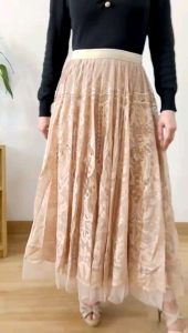 ●ECLAIRE● 003 Rok Skirt Midi Lace Brokat Brukat kombinasi Tulle Boho Bohemia Kasual Casual Korea Santai Liburan Import 9755