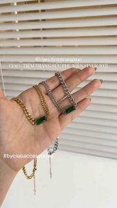 [KHÔNG ĐEN GỈ] Dây chuyền vòng tay titan không gỉ thiết kế đính đá xanh Krissy Ciao