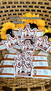 Topi ultah karakter isi 60 pcs + Desain foto anak (Bahan premium glosy) Topi pesta/Topi ultah karakter/Topi ultah custom/Topi ulang tahun anak