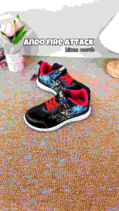 Sepatu Ando Fire Attack Velcro Perekat Hitam Merah Black Red