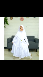 gamis anak perempuan set hijab/gamis putih manasik haji anak perempuan