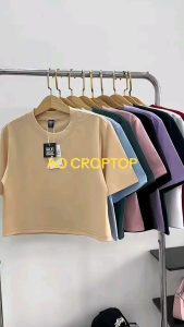 Áo croptop tay lỡ nữ cổ tròn màu trơn áo thun nữ HLFashion