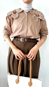 Kemeja Wanita Korean Style Bahan Katun Monic Terbaru Collar Bunga Hitam Putih Sage Biru Latte Oversize Jumbo Bigsize