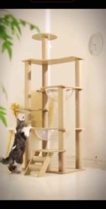 Multi Level Cat Tree with Large Capsule Hideaway Compact Freestanding Sisal Cat Tower Stable Sturdy Climbing Frame Natural Scratching Posts Soft Plush Cozy Rest Nest Indoor Activity Play House for Large Medium Small Adult Cats and Kittens