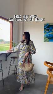 Midi Dress Leher Sabrina Dres Wanita Korea Rayon Motif Juwita
