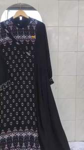 Farisha Dress - Baju Wanita Bahan Crinkle Airflow Mix Ceruty Motif