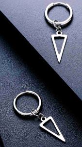 1 PCS ANTING TINDIK ORIGINAL TITANIUM SILVER HIP-HOP PRIA WANITA MODEL SEGITIGA ANTI KARAT TIDAK LUNTUR-CJR TITANIUM