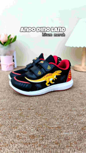 sepatu Ando Dino Land Velcro Perekat Hitam Merah kuning Black red yellow