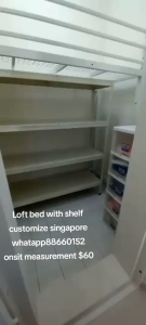 Loft bed with shelf customize singapore for helper room/store room/unity/store room/bomb shelter