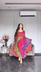Pretty Colourful Vibrant Anarkali Soft Indian Dress with Dupatta only