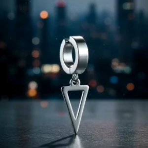 Anting Fashion Trendy Model Jepit Magnet Tanpa Tindik Desain Isosceles Triangle Black and White (Harga per 1pcs)