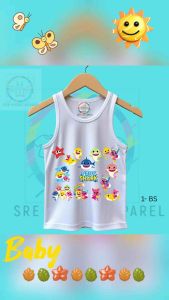 "Adorable Baby Shark Print White Sando for Kids | Summer Sleeveless Shirt"