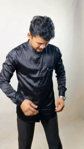 ZABEER Kemeja Koko Pria Jacquar Silky - Diana Hitam