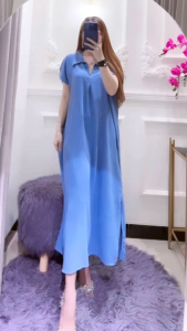 DRESS WANITA DRESS CRINKLE VNECK LEHER KERAH POLOS KOREAN STYLE