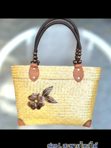 L กระเป๋ากระจุดสาน บุผ้า SIZE L ปากกว้าง 15xสูง10นิ้ว ปากซิป มี 2ช่องเหรียญ ปักกะลา สะพายไหล่ได้ เคลือบกันเชื้อรา งานสวยมาก