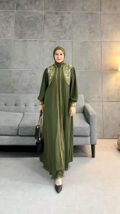 terbaru gamis bordir set hijab segi 4 embroidery swaroski/areesha dress fashion muslim pesta mewah