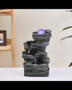 Rustic Stone-Style Tabletop Water Fountain Relaxing Sound of Flowing Water Rolling Ball Colorful LED Indoor Outdoor