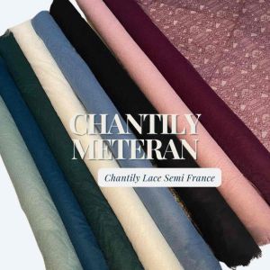 Bahan Kain Brukat Lace Chantily Santily Semi France Meteran Warna Turkish Blue