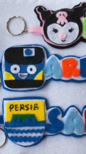 Gantungan kunci flanel kuromi persib melodi dan karakter lainnya maksimal 7 huruf 100% handmade