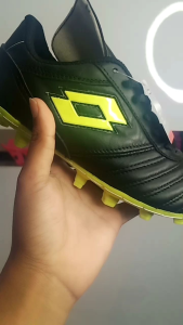 Sepatu Bola Anak Kulit Sapi Lotto Black Green Outsol Sudah Di Jahit Keliling