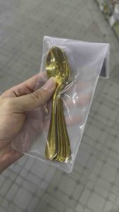 (1แพค6ชิ้น มีคลิปรีวิวสินค้า) ช้อน ช้อนกาแฟ ช้อนขนมหวาน ช้อนคาเฟ่ เคลือบทอง fofo sk981 (1836751266)