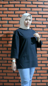 OVERSIZE POLOS HITAM // KAOS BAJU WANITA OVERSIZE LENGAN 7/8