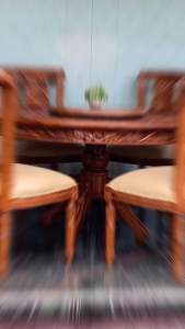 SET MEJA MAKAN KURSI MAKAN JATI UKIR MEWAH MEJA PUTAR BUNDAR JEPARA FURNITURE