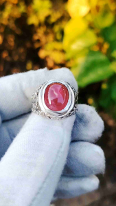 Natural Ruby Mozambique 15.10 carat silver pahat jawa sarung bulat
