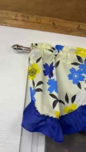 Scallop Printed Valancer with Plain Ruffles Curtain