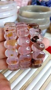 Natural Cinnabar Agate in Pink clear Softbangle All Size 17cm/Crystal Bangle