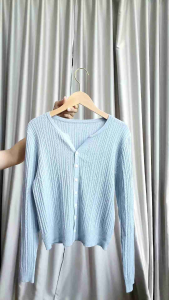 knit cardigan with V-neck and button closure
