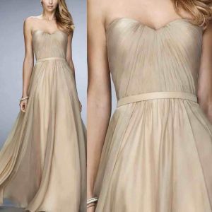Champagne Beige Chiffon Long Evening Gown | Elegant Formal Dress | Size 4 & 6 | US Imported
