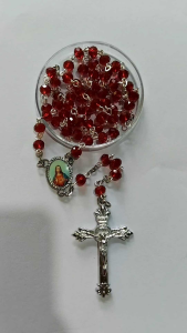 Red Rosary glass beads 6mm Sacred Heart of Jesus Center Medal