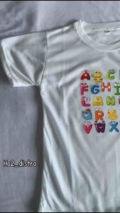 Kaos anak perempuan laki laki motif alphabet usia 2-10thn atasan oblong anak A B C
