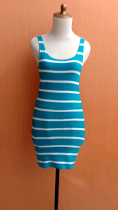 mini midi dress wanita biru salur putih XXI FOREVER21 cewek S M cute MEWAH bodycon lowback