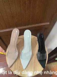Guốc gót nhọn pha lê 9 phân quai trong cao cấp