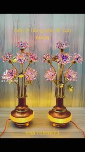 cặp đèn bình bông pha lê - đèn trang trí bàn thờ hoa sen pha lê 7 bông & 9 bông