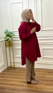 Jisoo tunik longshirt wanita linen crinkle jumbo fit to XXL mewah elegan terbaru kekinian