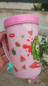 termurah!!! MUG TUTUP GELAS PLASTIK SANGAT TEBAL/GELAS MINUM/GELAS GAGANG/GELAS GAMBAR BUAH BUAHAN