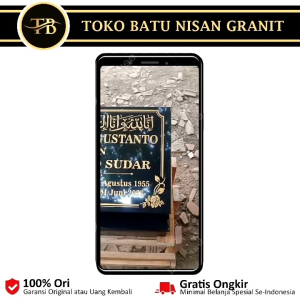 BATU NISAN GRANIT DUDUKAN + PAPAN NAMA KOTAK UKURAN 30cm x 40cm