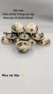 Combo bát cơm gốm sứ Bát Tràng cao cấp không chì men rạn vẽ chuồn khoai