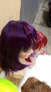 Wig Bob lurus poni sebahu wig Bob cosplay syntetic fiber warna ungu