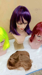 Wig Bob Lurus Poni Merah Muda & Wig Bob Cosplay