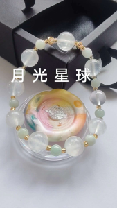 MHU-0049 月光石,翡翠,沙金,琉璃隔珠 Moonstone|Jadeite|Goldstone 天然水晶 女款手链 孤品原创设计 crystal bracelet Handmade Gelang Tangan Perempuan